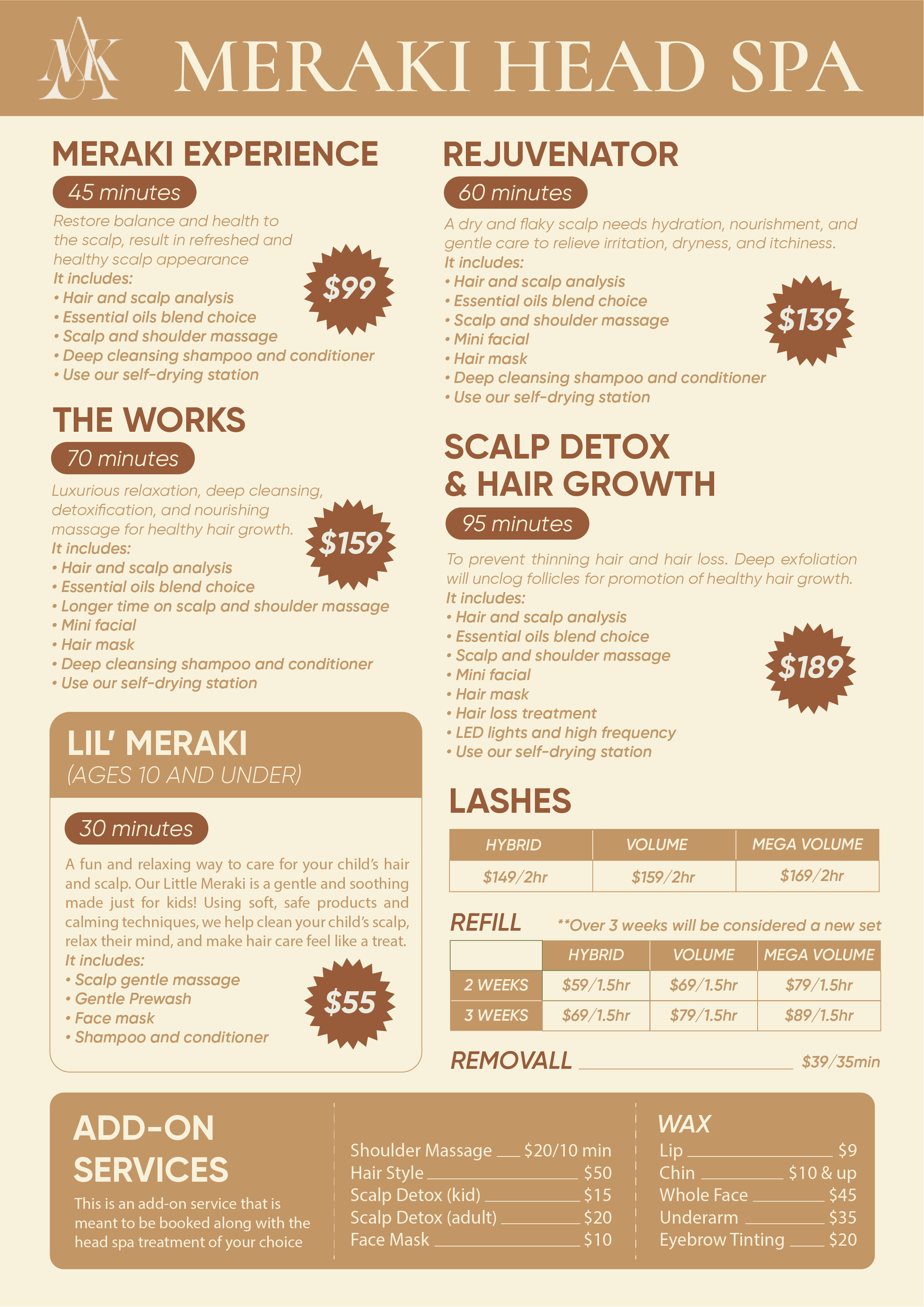 Meraki Head Spa Service Menu